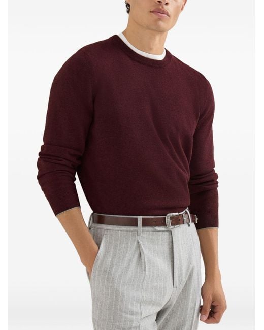 Brunello Cucinelli Purple Cashmere Crewneck Sweater for men