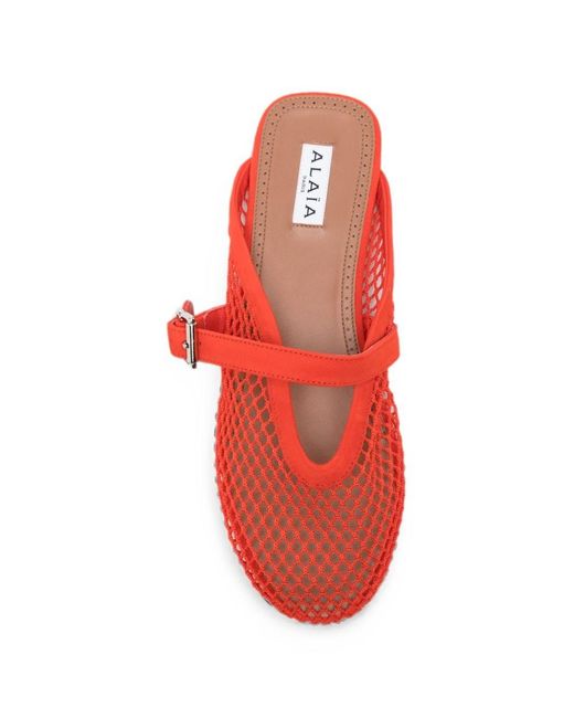 Alaïa Red Fishnet Slippers