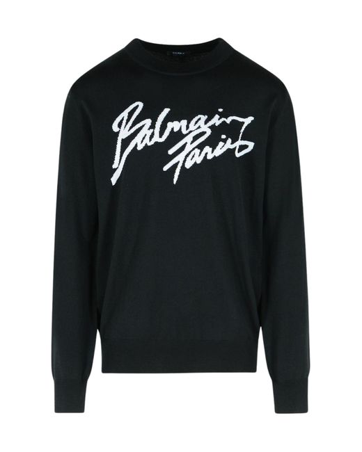 Balmain Black Merino Wool Jumper for men