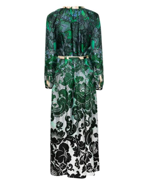 Pierre Louis Mascia Green Floral Silk Maxi Dress
