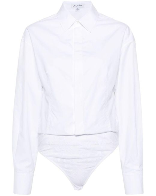 Alaïa White Cotton Shirt Bodysuit