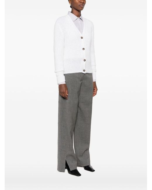 Base London White Wool V-Necked Cardigan