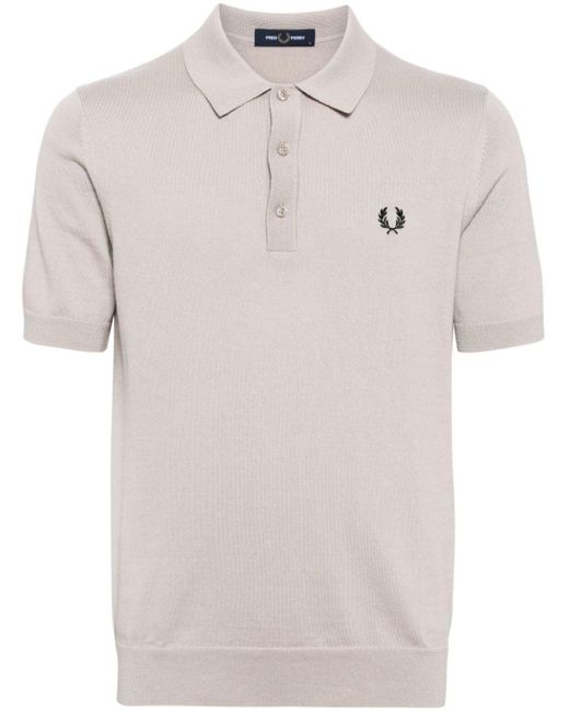 Fred Perry Natural Logo-embroidered Fine-knit Polo Shirt for men