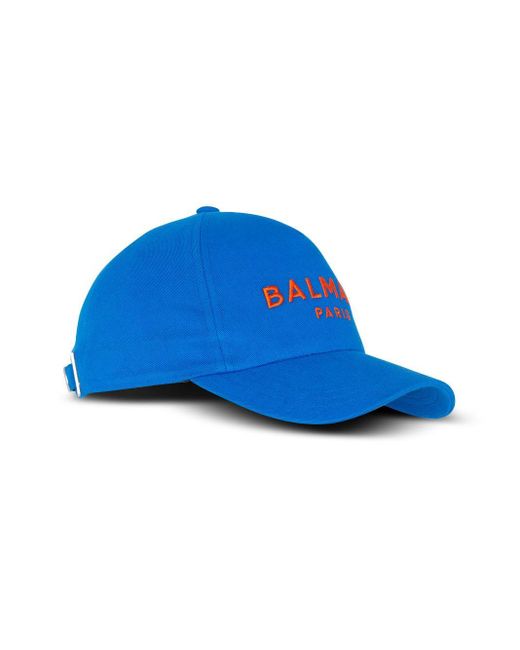 Balmain Blue Cotton Embroidered Logo Baseball Cap for men