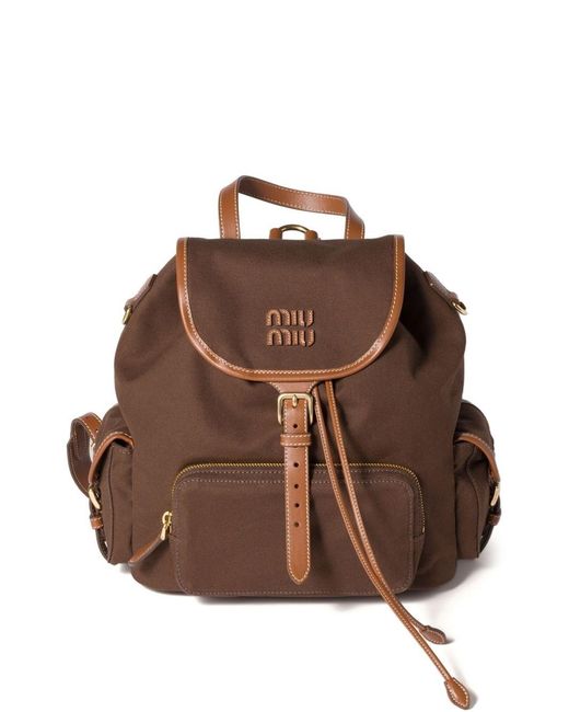 Miu Miu Brown Canvas And Leather Large Backpack