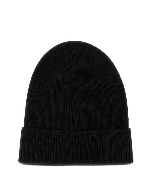 Moncler Black Logo Wool Beanie for men