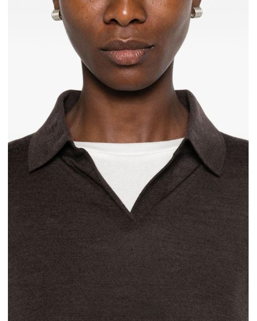 The Row Black Pauli Wool And Silk Polo Sweater