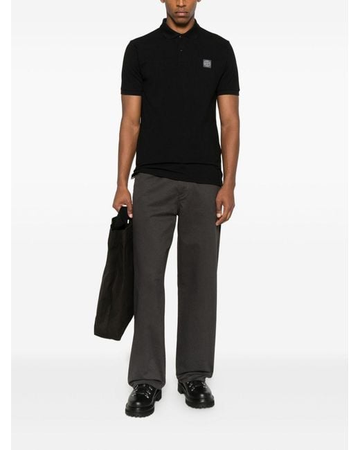 Stone Island Black Logo Cotton Polo Shirt for men