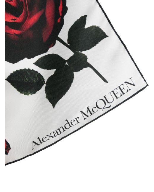 Alexander McQueen Red Rose Print Silk Scarf