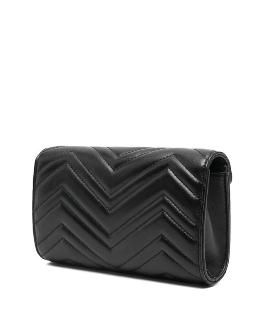 Gucci Black Gg Marmont Leather Wallet On Chain