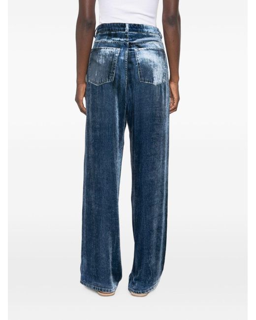 Pierre Louis Mascia Blue Denim Print Wide-Leg Trousers