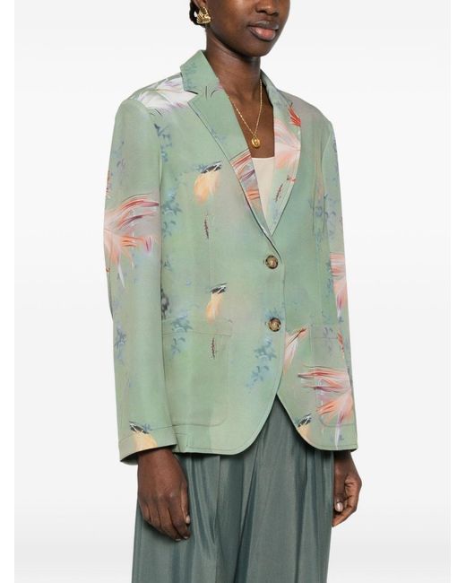 Sissiottostyle Green Printed Single-Breasted Blazer Jacket