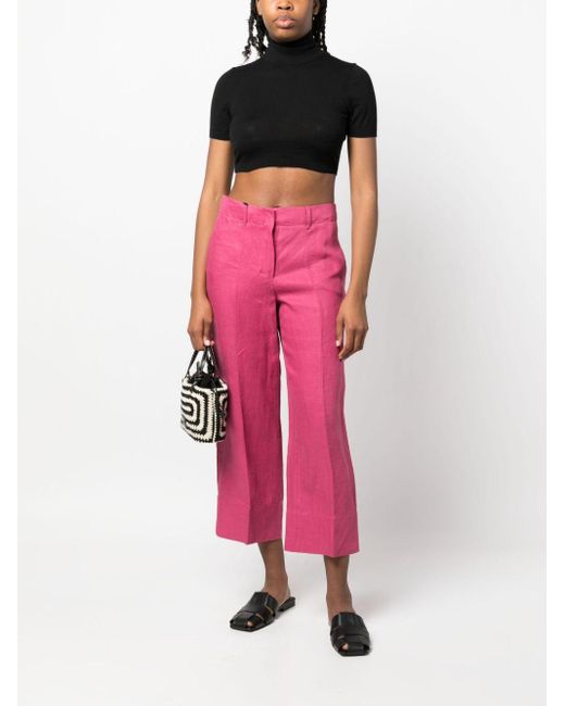 Max Mara Wide-leg Linen Trousers in Pink | Lyst