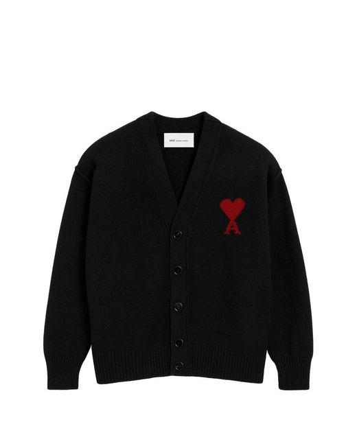 AMI Black Ami De Coeur Wool Cardigan for men