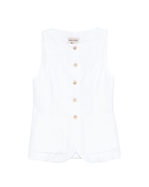 Semicouture White Glenna Linen Vest