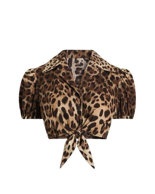 Dolce & Gabbana Brown Leo Print Cotton Shirt