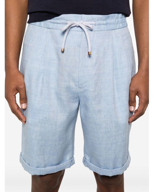 Brunello Cucinelli Blue Linen Blend Shorts for men