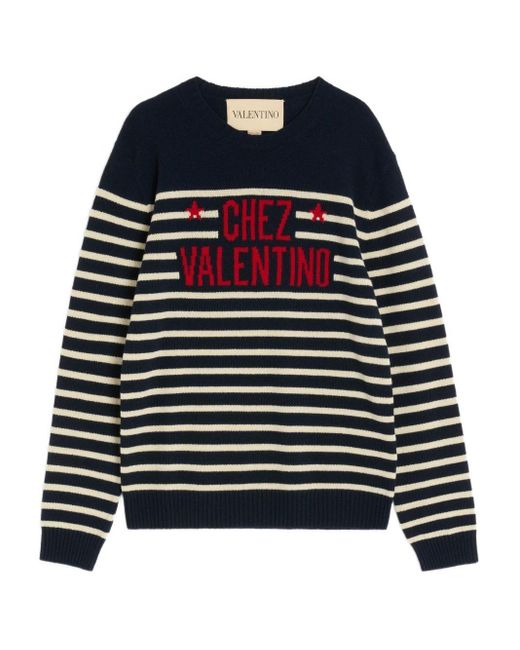 Valentino Blue Sweater With Jacquard Pattern Chez for men