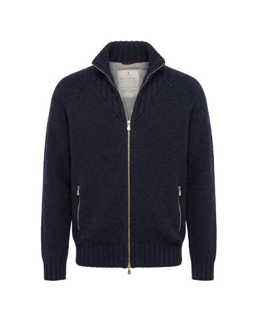 Brunello Cucinelli Blue Cashmere Padded Blouson Jacket for men