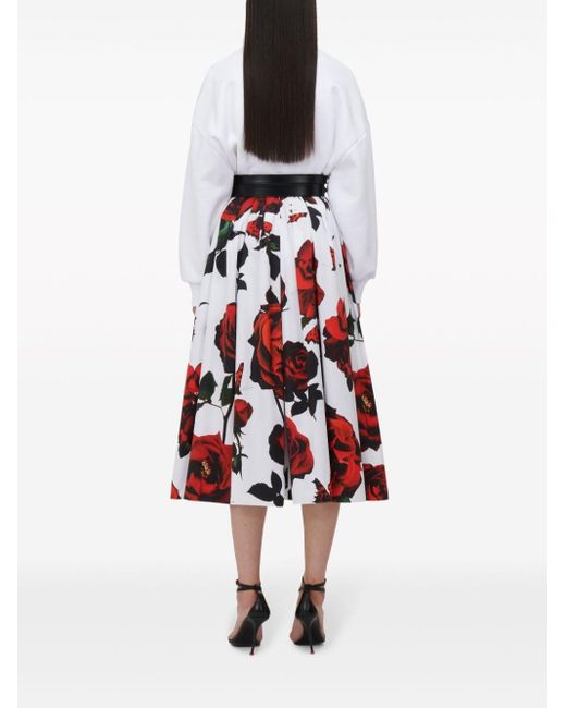 Alexander McQueen Red Rose Print Skirt