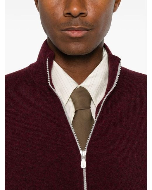 Brunello Cucinelli Purple Cashmere Zipped Cardigan for men