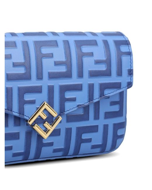 Fendi Blue Ff Diamonds Leather Wallet On Chain