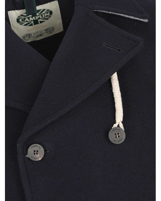 Camplin Blue Double-Breasted Notch-Lapel Peacoat for men