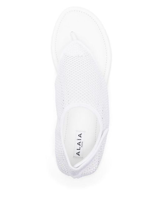 Alaïa White Fishnet Thong Sandals
