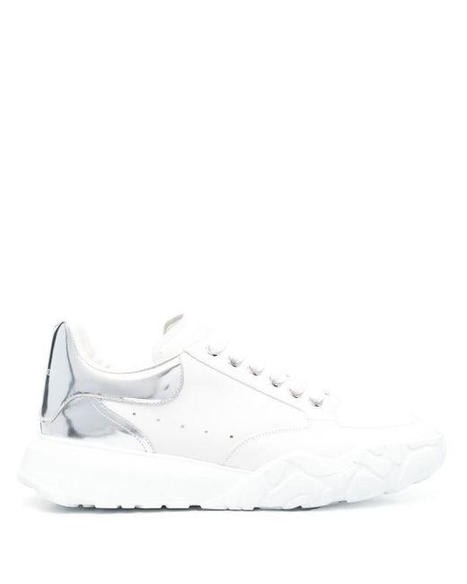 Alexander McQueen White Court Sneakers With Silver Heel for men