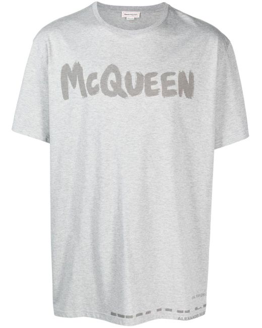 Alexander McQueen Gray Graffiti Organic Cotton T-shirt for men