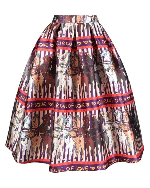 ALESSANDRO ENRIQUEZ Red Printed Midi Skirt