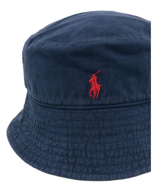 Polo Ralph Lauren Blue Embroidered-logo Linen Bucket Hat