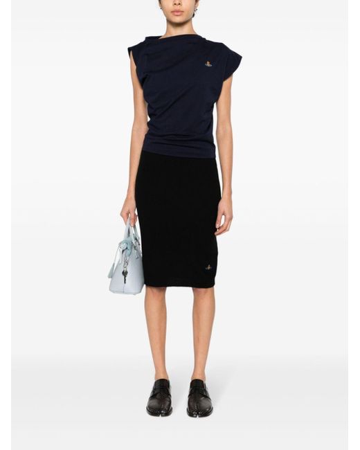 Vivienne Westwood Black Logo Wool Midi Pencil Skirt