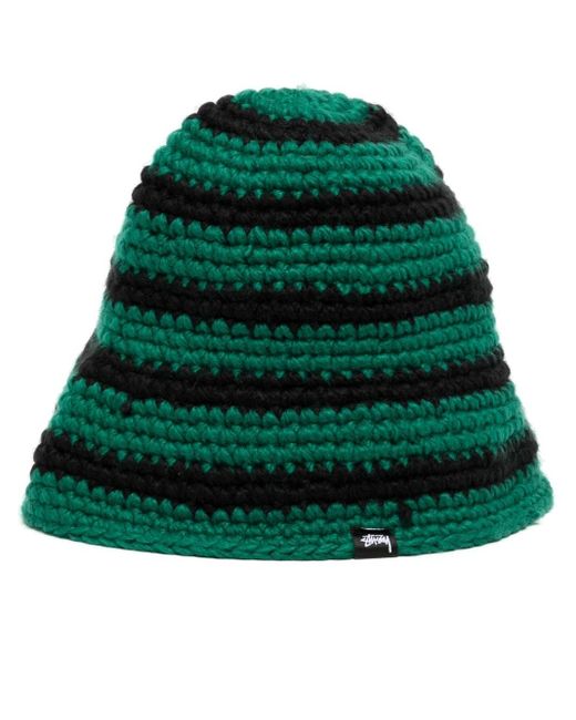 Stussy Green Striped Knitted Bucket Hat