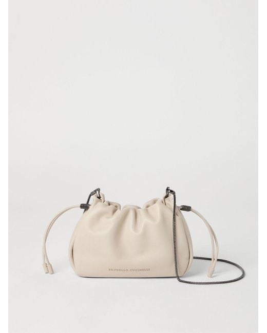 Brunello Cucinelli Natural Soft Leather Bucket Bag With Chain Strap