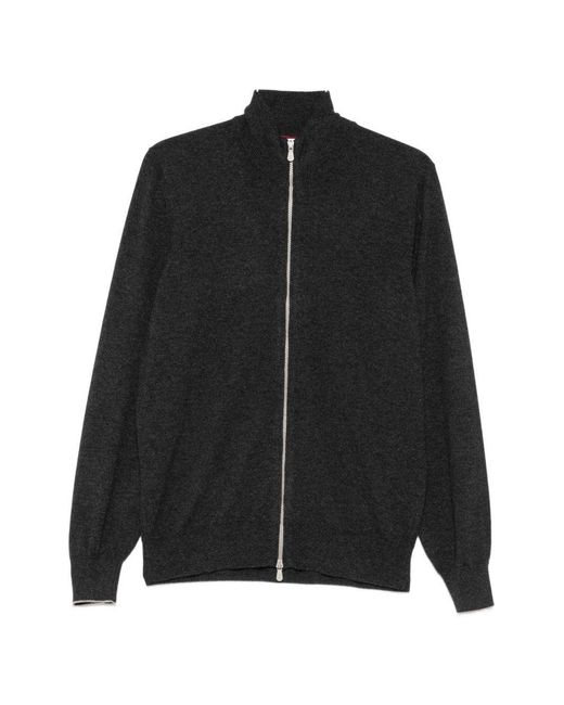 Brunello Cucinelli Black Cashmere Zipped Cardigan for men