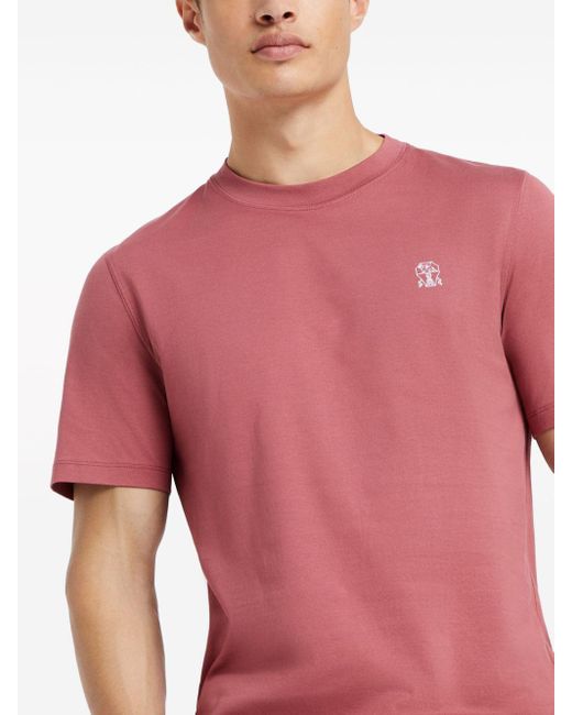 Brunello Cucinelli Pink Logo Cotton T-Shirt for men