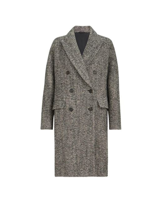 Brunello Cucinelli Gray Wool Double-Breasted Coat