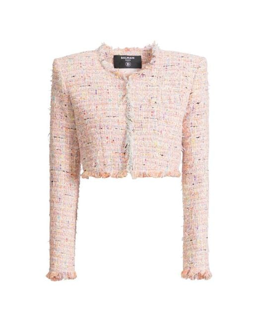Balmain Pink Tweed Cropped Jacket