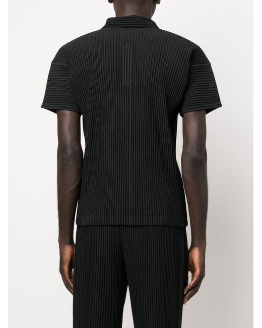 Homme Plissé Issey Miyake Black Pleated Polo Shirt for men