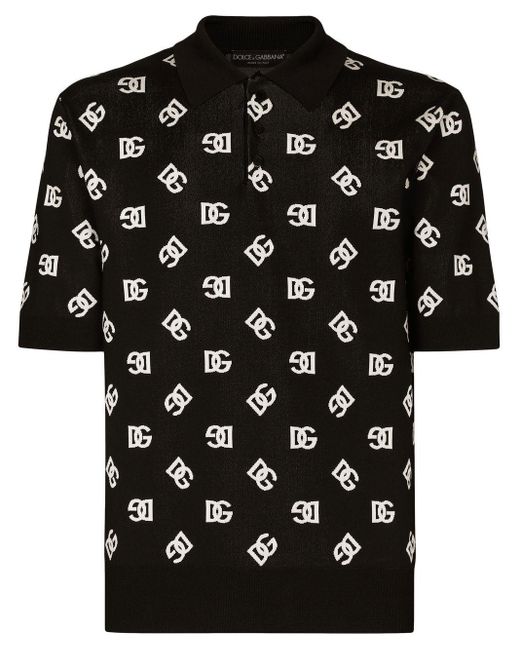 Dolce & Gabbana Black Logo-jacquard Polo Shirt for men