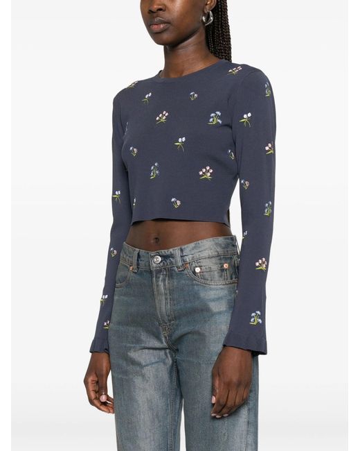 Blugirl Blumarine Blue T-Shirt With Embroidery