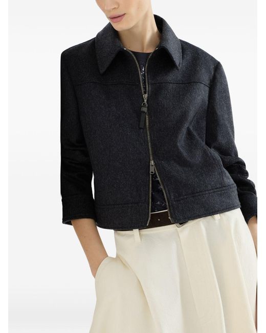 Brunello Cucinelli Blue Zipped Wool Jacket