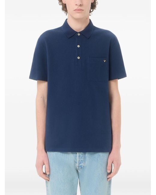 Valentino Blue Vgold Cotton Polo Shirt for men
