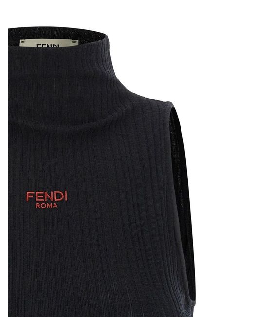 Fendi Black Wool Turtle-Neck Top