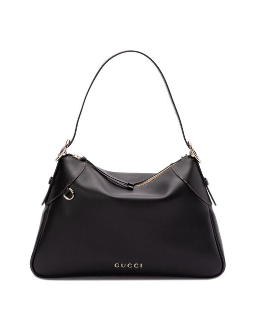 Gucci Black Gg Emblem Large Leather Shoulder Bag