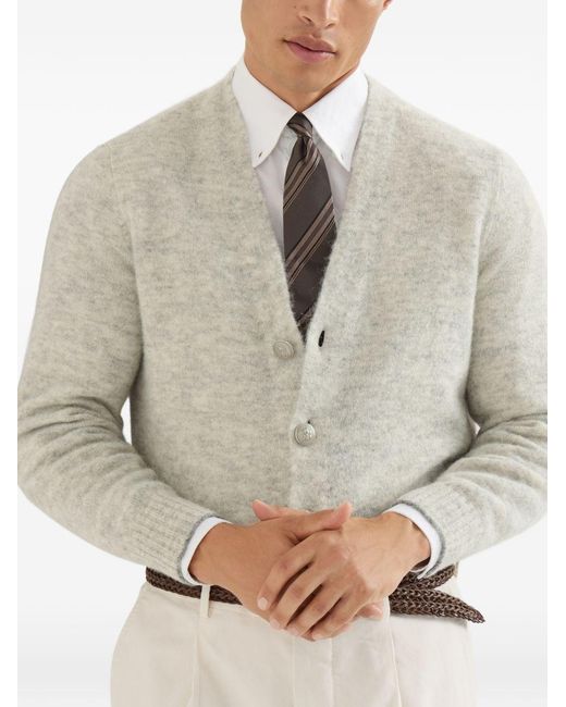Brunello Cucinelli White Alpaca, Cashmere And Wool Cardigan for men