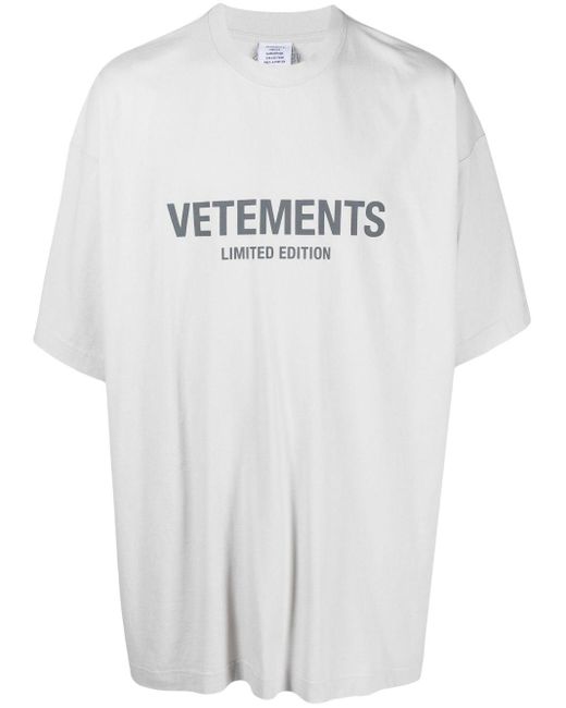 Vetements Gray Logo Cotton T-shirt for men