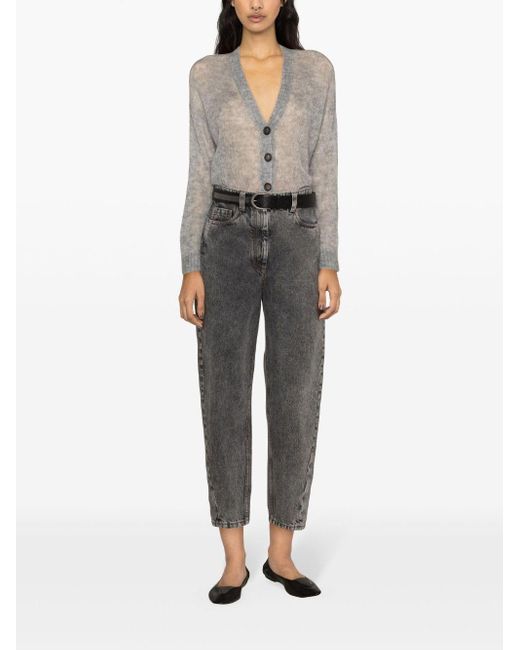 Brunello Cucinelli Gray Button-Up Cropped Cardigan