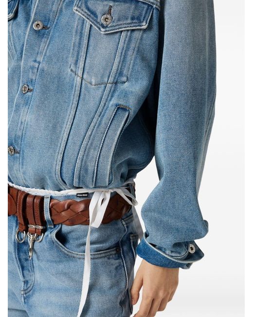 Miu Miu Blue Denim And Leather Blouson Jacket